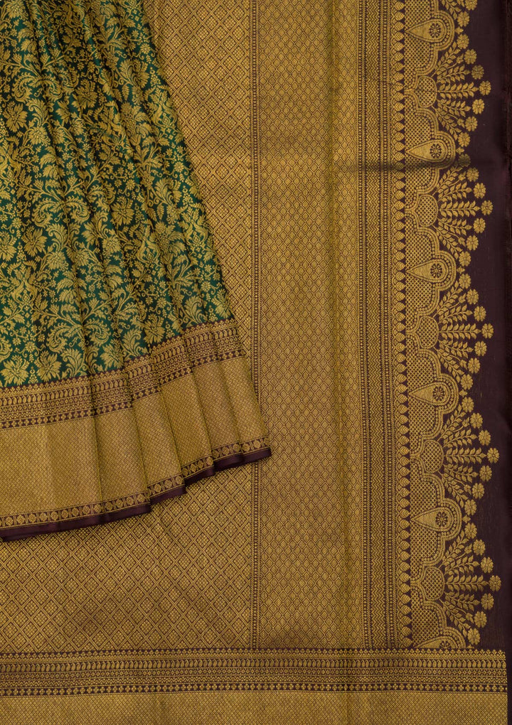 Bottle Green Zariwork Pure Silk Saree