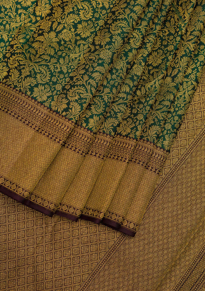 Bottle Green Zariwork Pure Silk Saree