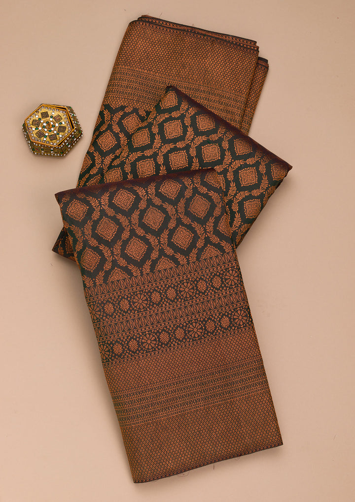 Bottle Green Zariwork Pure Silk Saree
