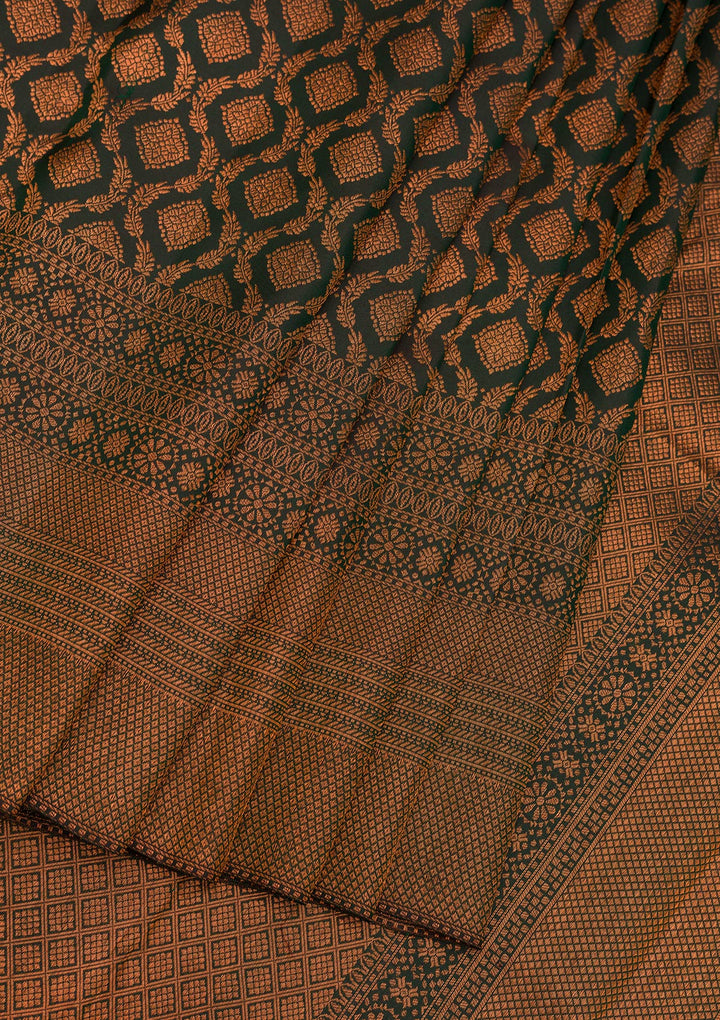 Bottle Green Zariwork Pure Silk Saree