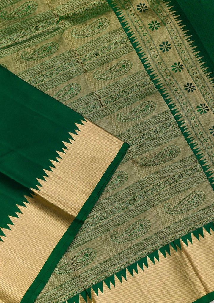 Bottle Green Zariwork Pure Silk Saree