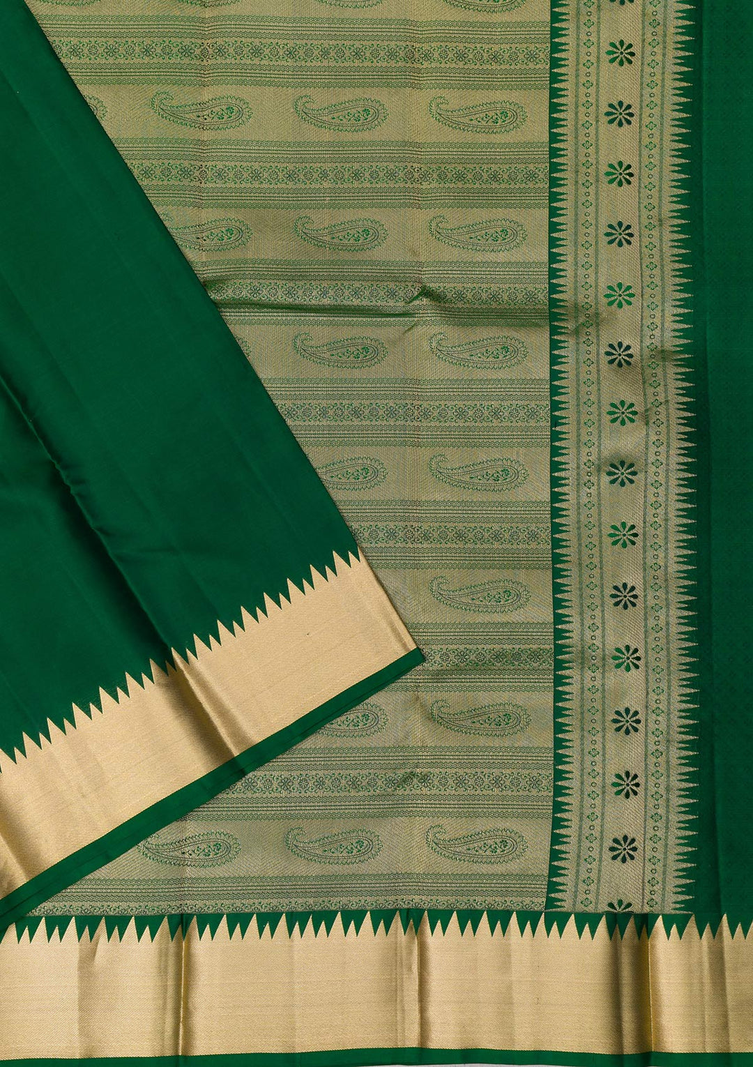 Bottle Green Zariwork Pure Silk Saree