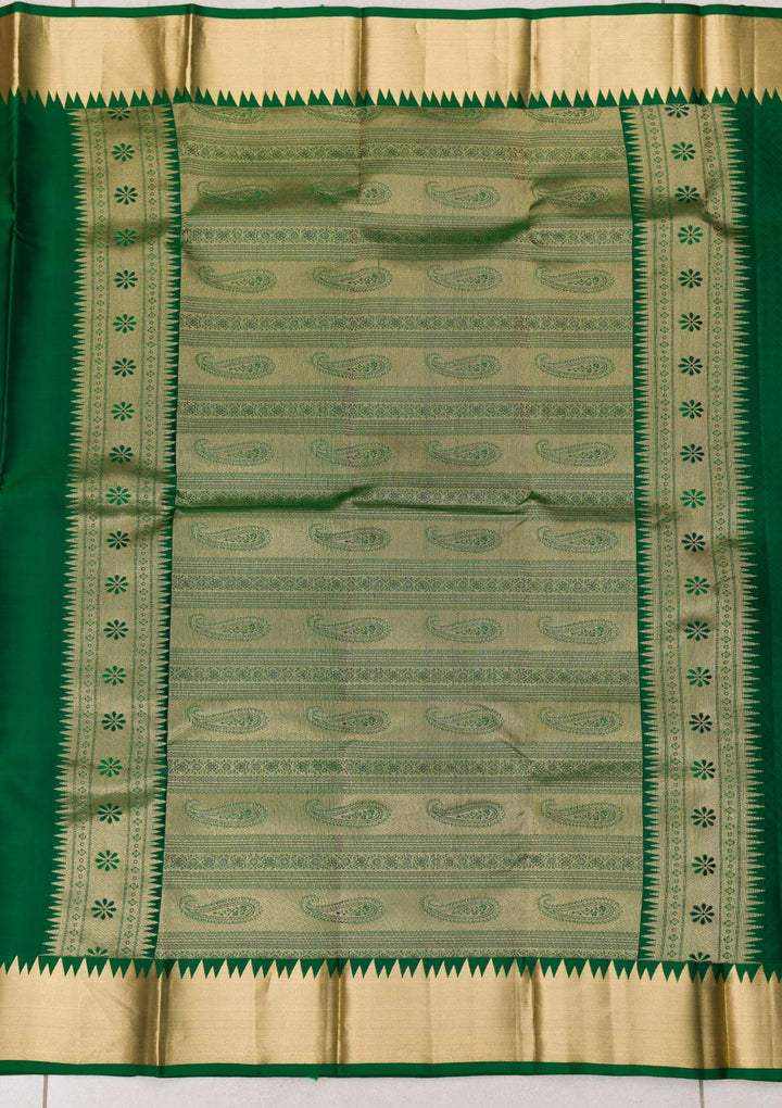 Bottle Green Zariwork Pure Silk Saree