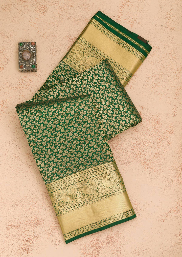 Bottle Green Zariwork Kanjivaram Pure Silk Saree