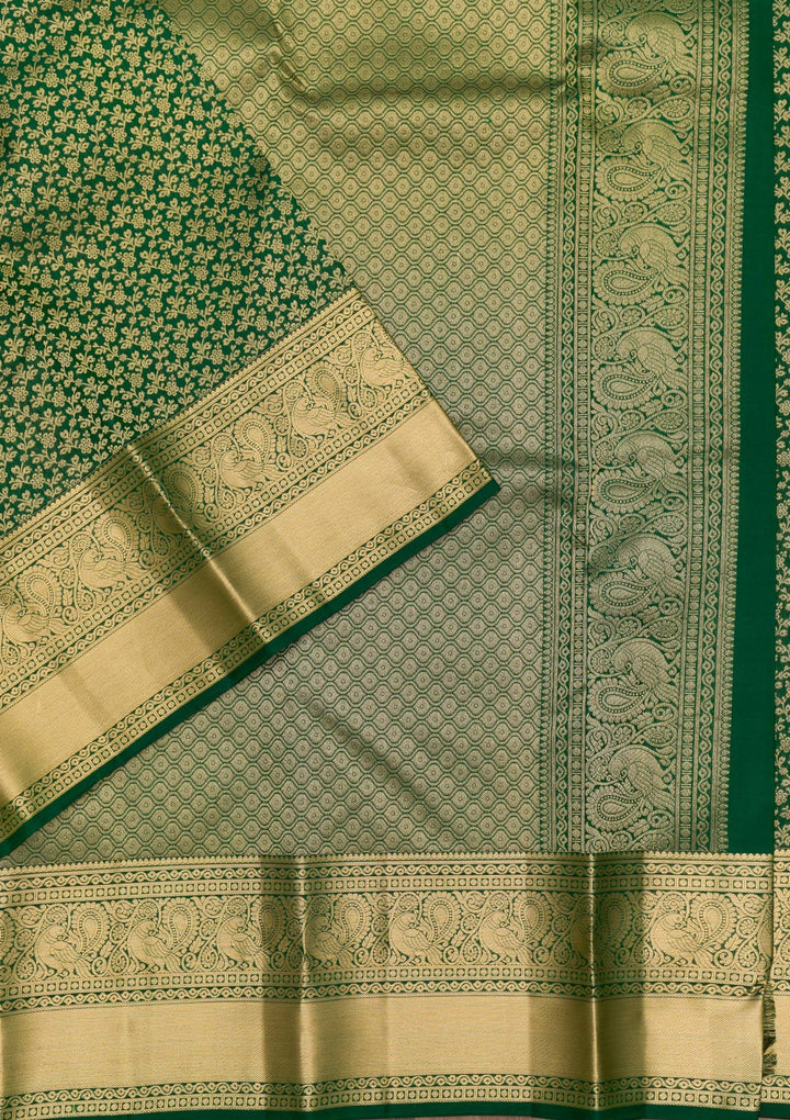 Bottle Green Zariwork Kanjivaram Pure Silk Saree