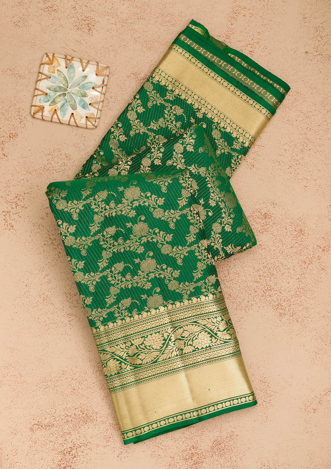 Bottle Green Zariwork Pure Silk Saree