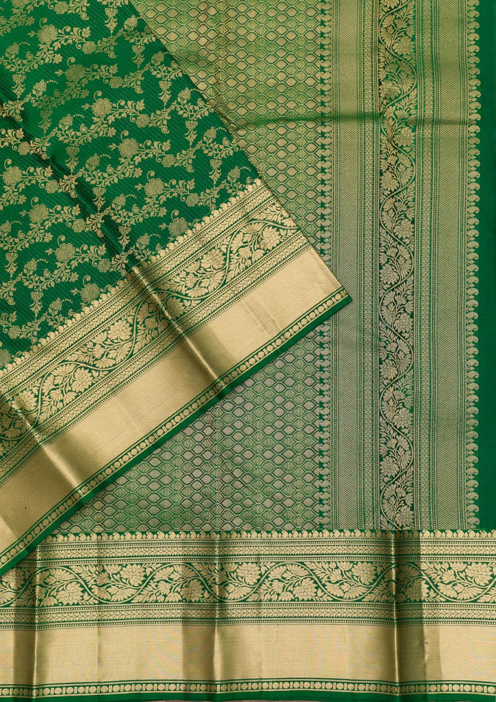 Bottle Green Zariwork Pure Silk Saree