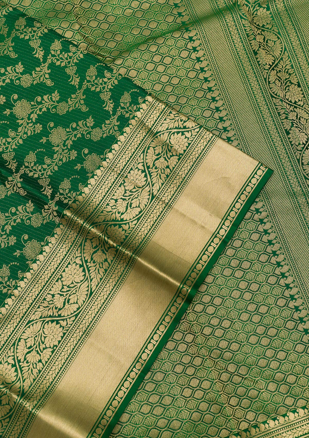 Bottle Green Zariwork Pure Silk Saree