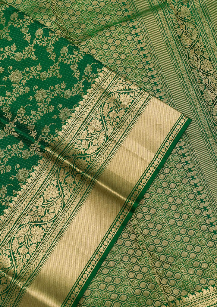 Bottle Green Zariwork Pure Silk Saree