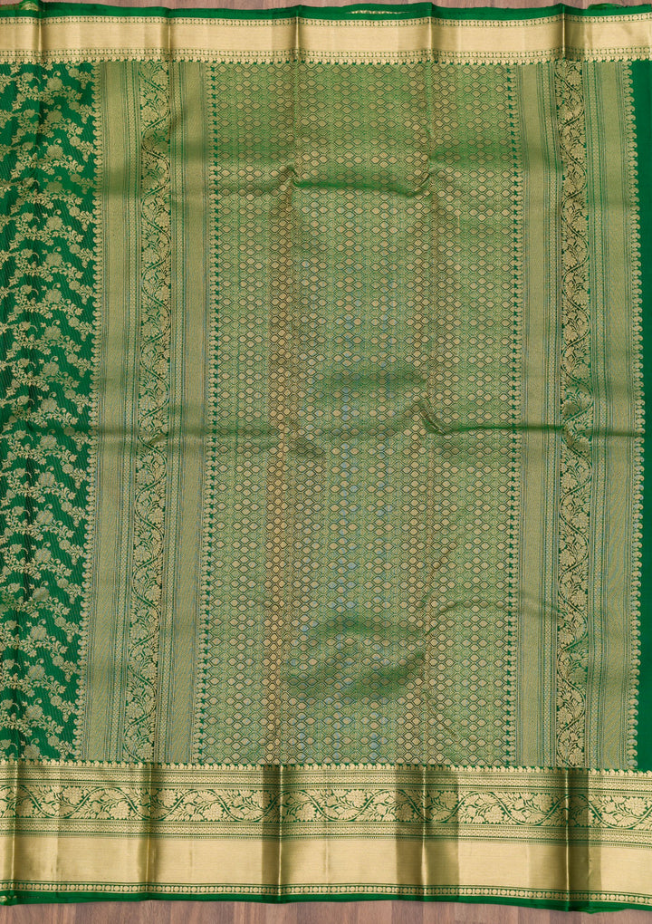 Bottle Green Zariwork Pure Silk Saree