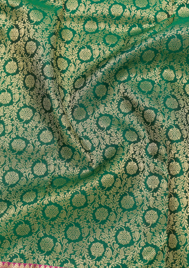 Bottle Green Zariwork Banarasi Pure Silk Saree