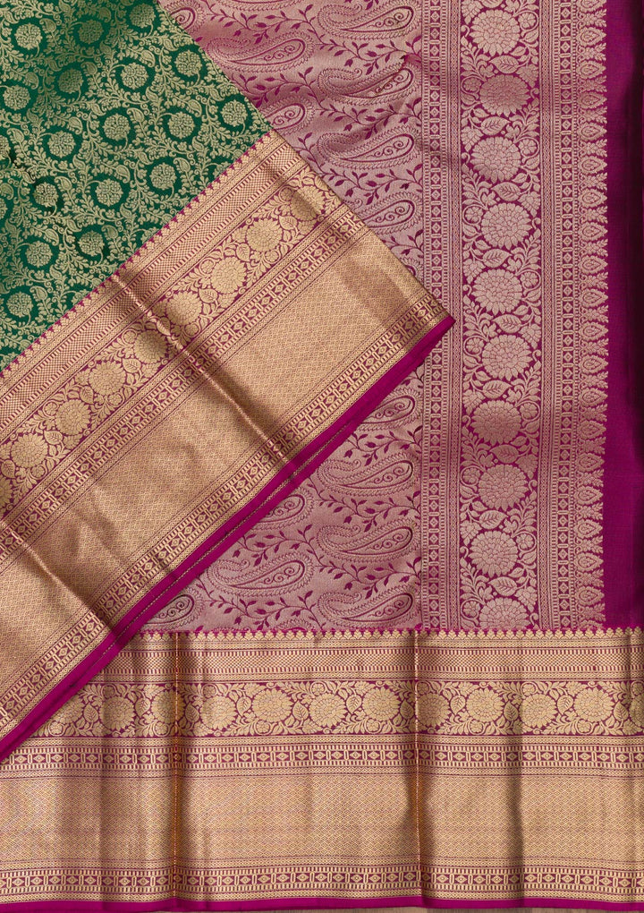 Bottle Green Zariwork Banarasi Pure Silk Saree