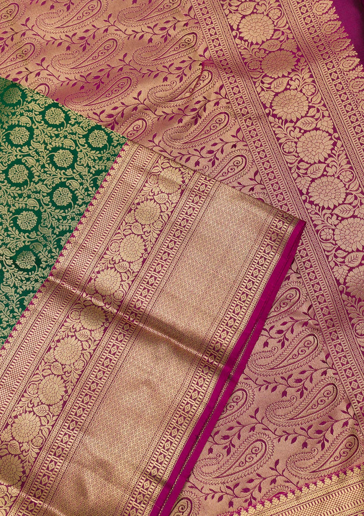 Bottle Green Zariwork Banarasi Pure Silk Saree