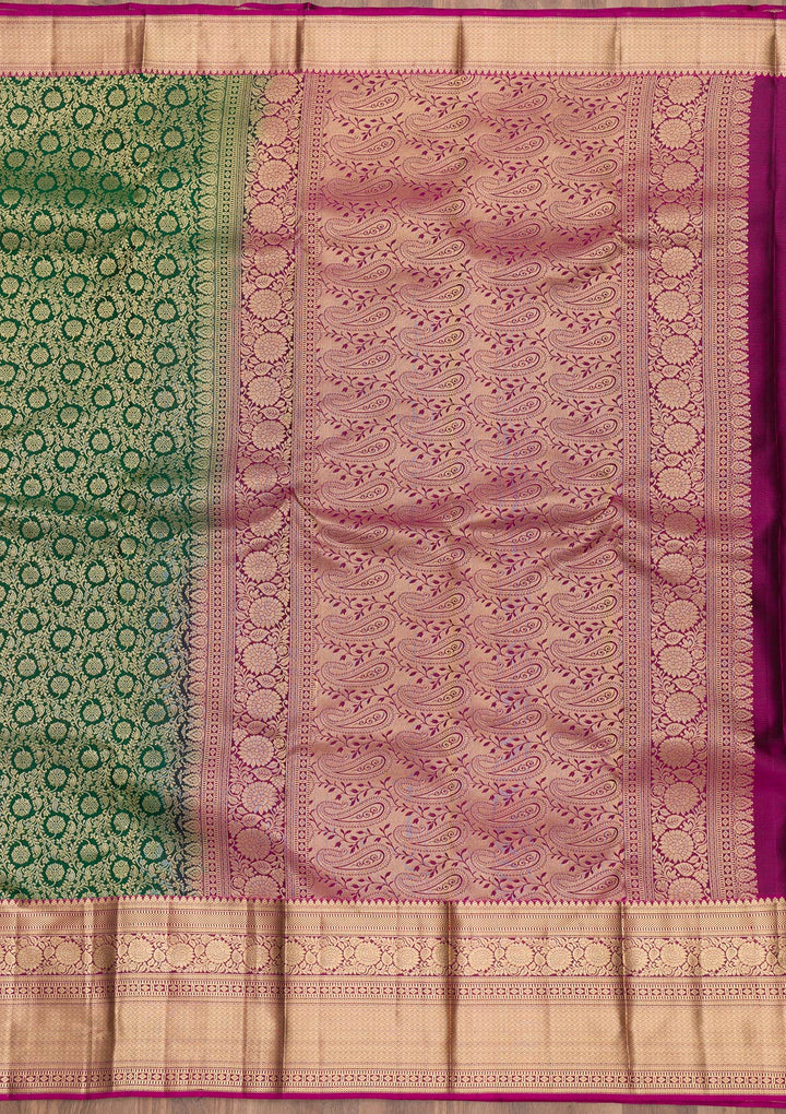 Bottle Green Zariwork Banarasi Pure Silk Saree