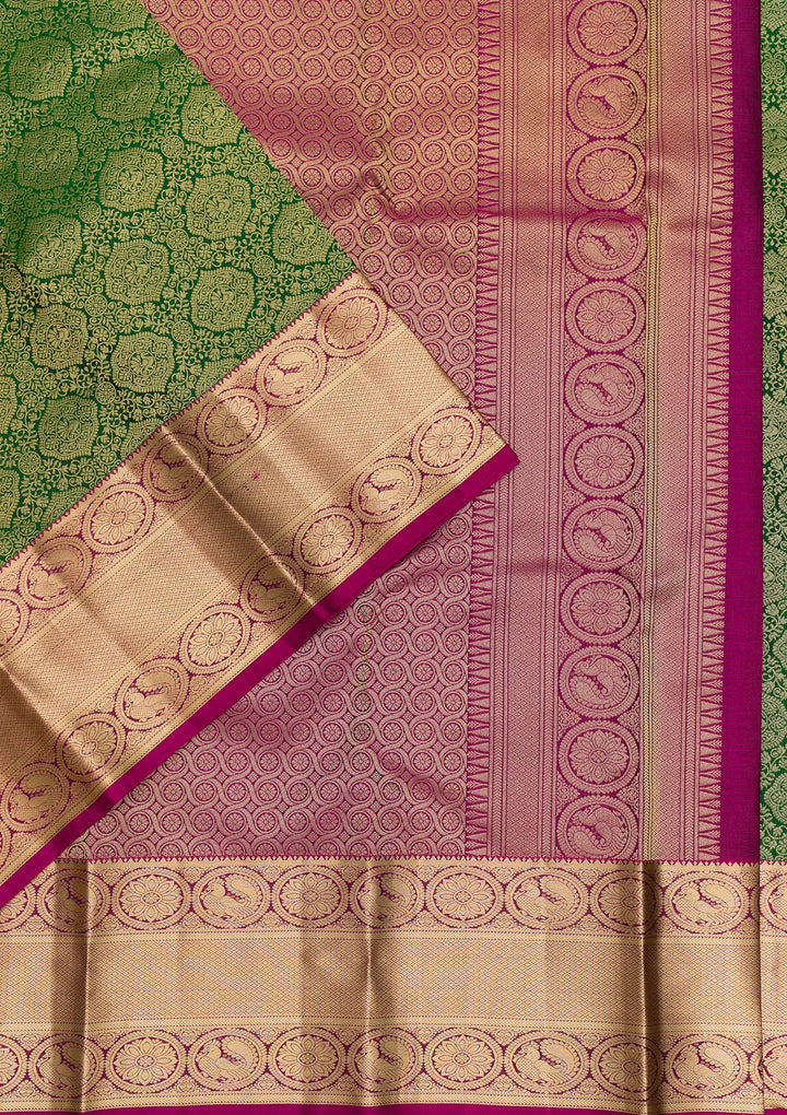 Bottle Green Zariwork Pure Silk Saree
