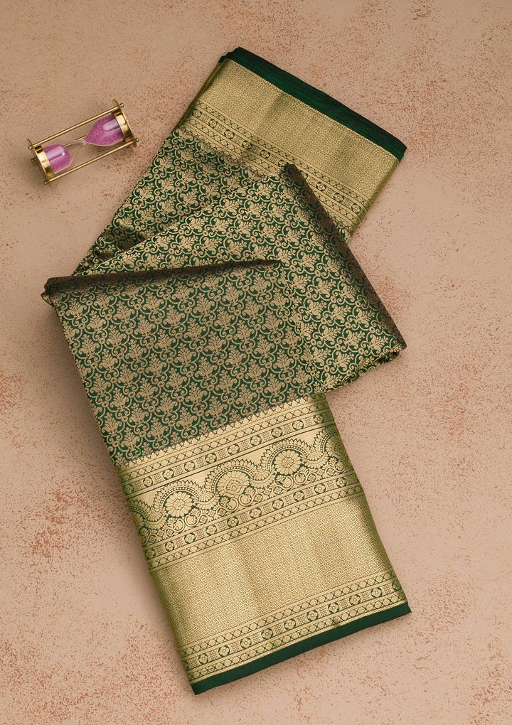 Bottle Green Zariwork Banarasi Pure Silk Saree