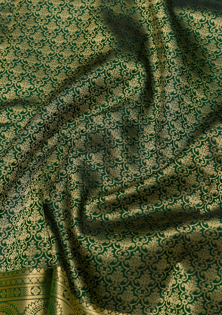 Bottle Green Zariwork Banarasi Pure Silk Saree