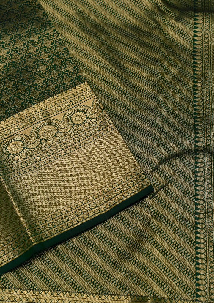 Bottle Green Zariwork Banarasi Pure Silk Saree