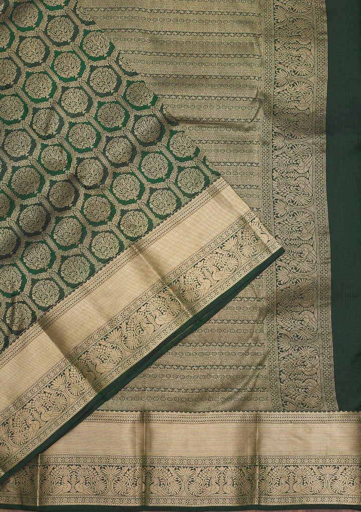 Bottle Green Zariwork Pure Silk Saree