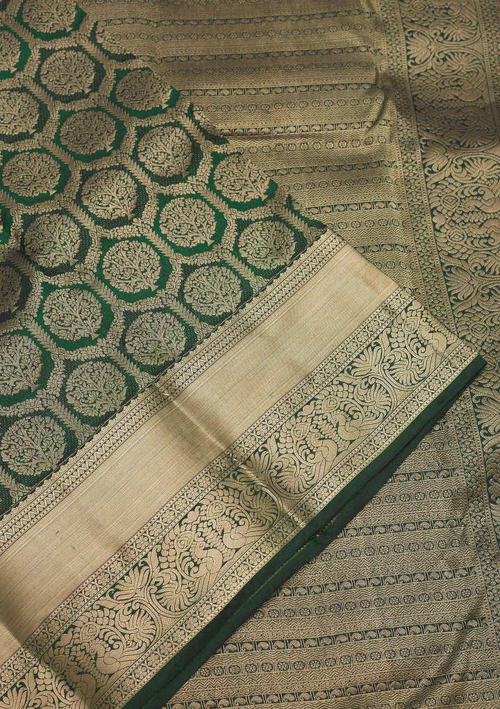 Bottle Green Zariwork Pure Silk Saree