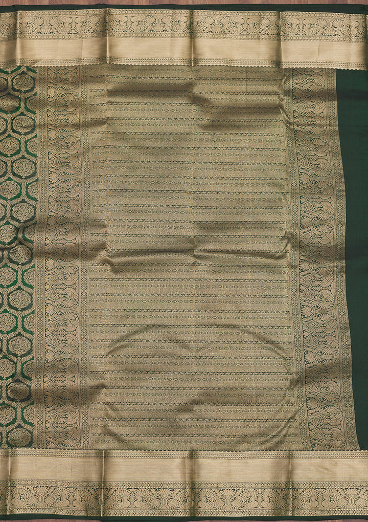 Bottle Green Zariwork Pure Silk Saree