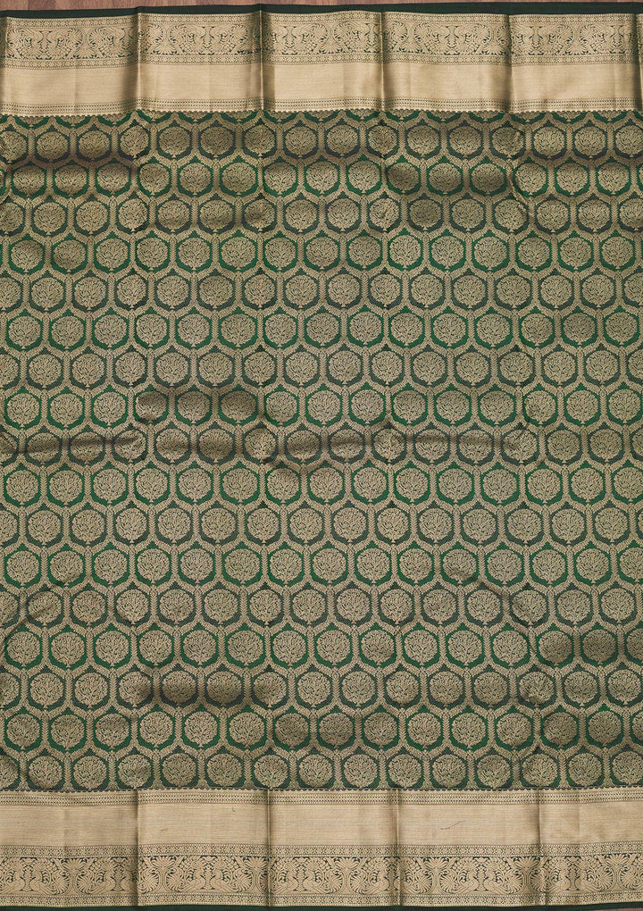 Bottle Green Zariwork Pure Silk Saree