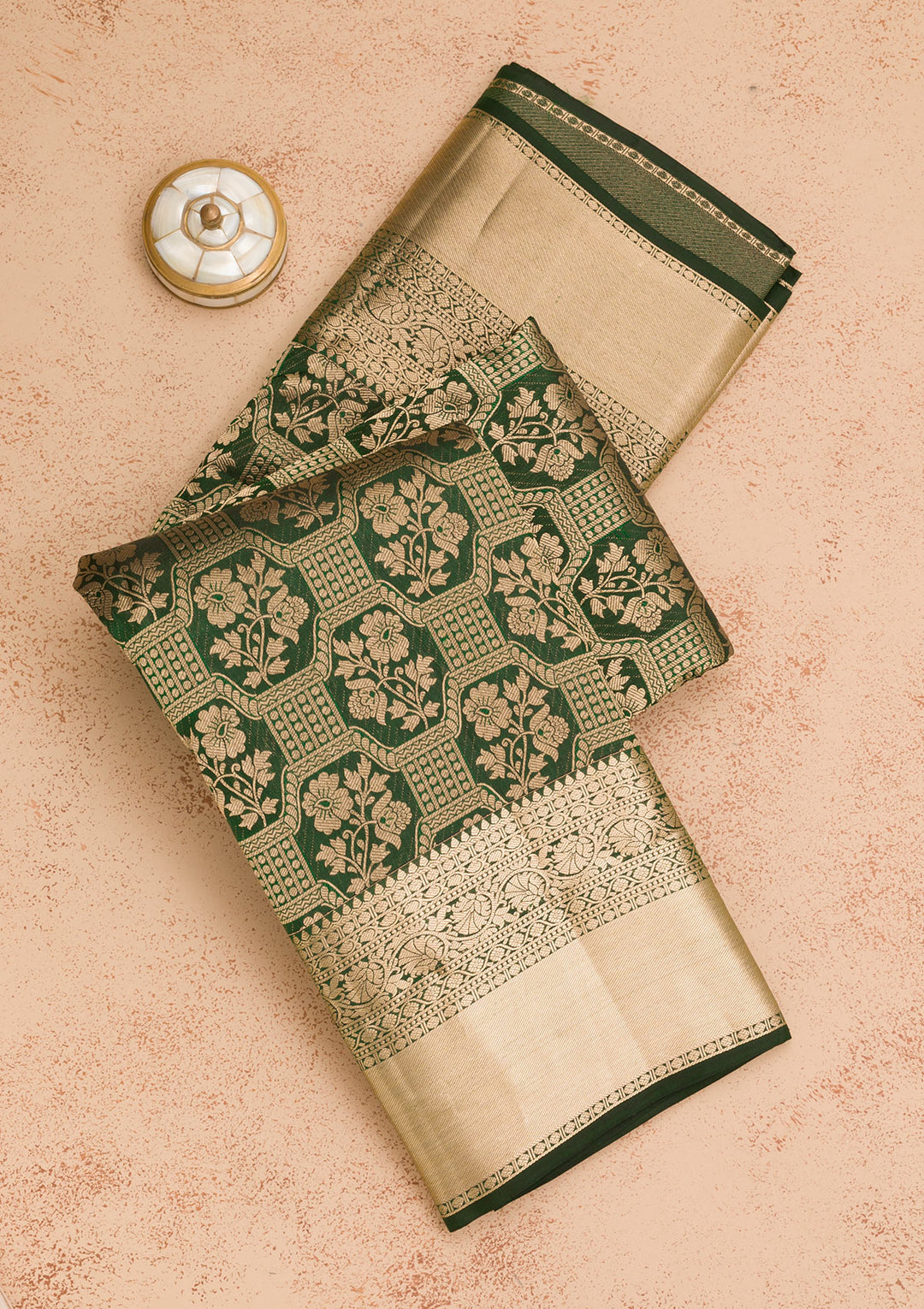 Bottle Green Zariwork Pure Silk Saree