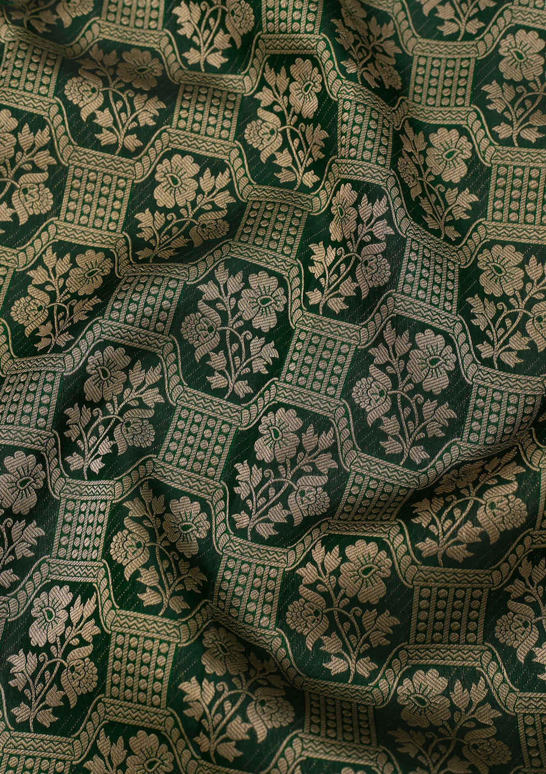 Bottle Green Zariwork Pure Silk Saree