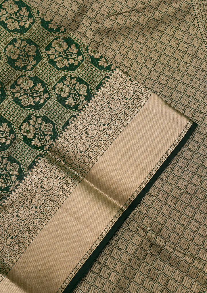 Bottle Green Zariwork Pure Silk Saree