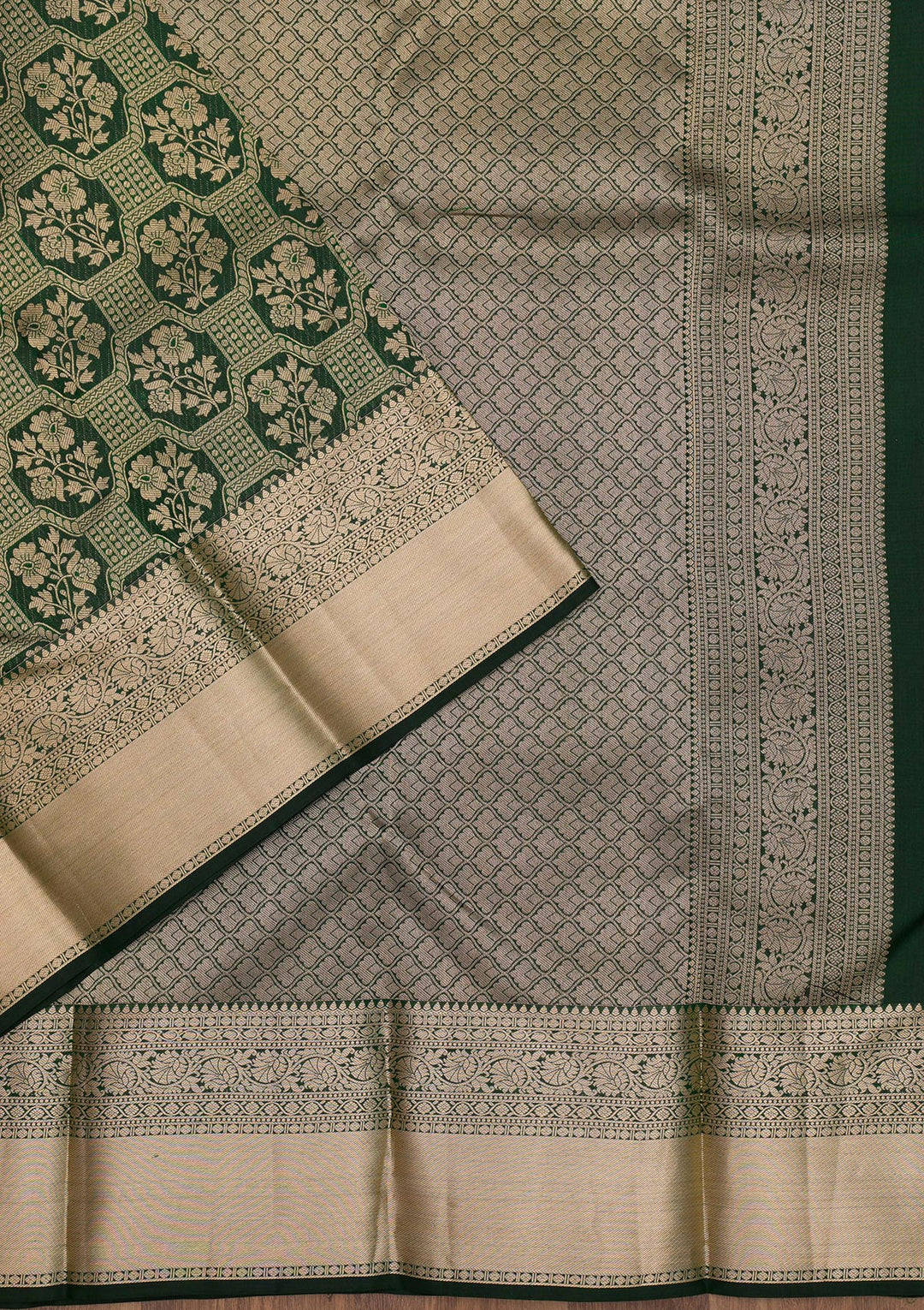 Bottle Green Zariwork Pure Silk Saree