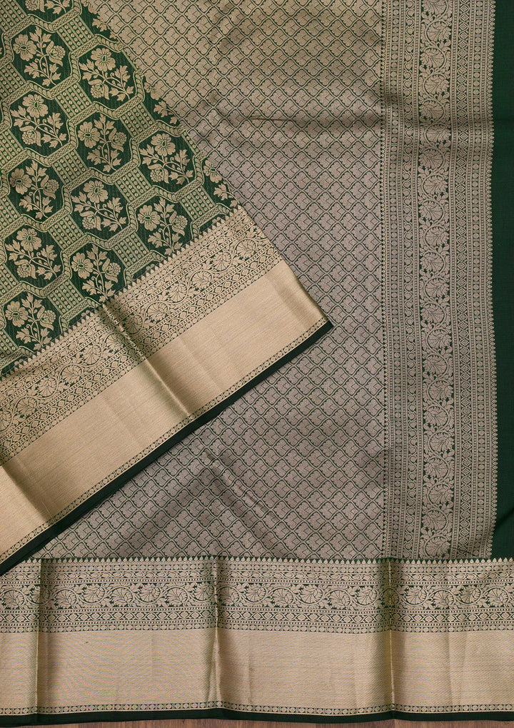 Bottle Green Zariwork Pure Silk Saree