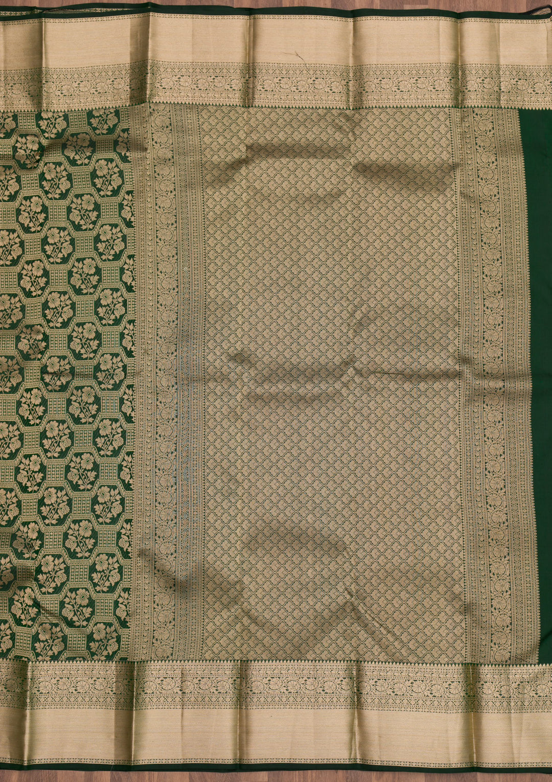Bottle Green Zariwork Pure Silk Saree