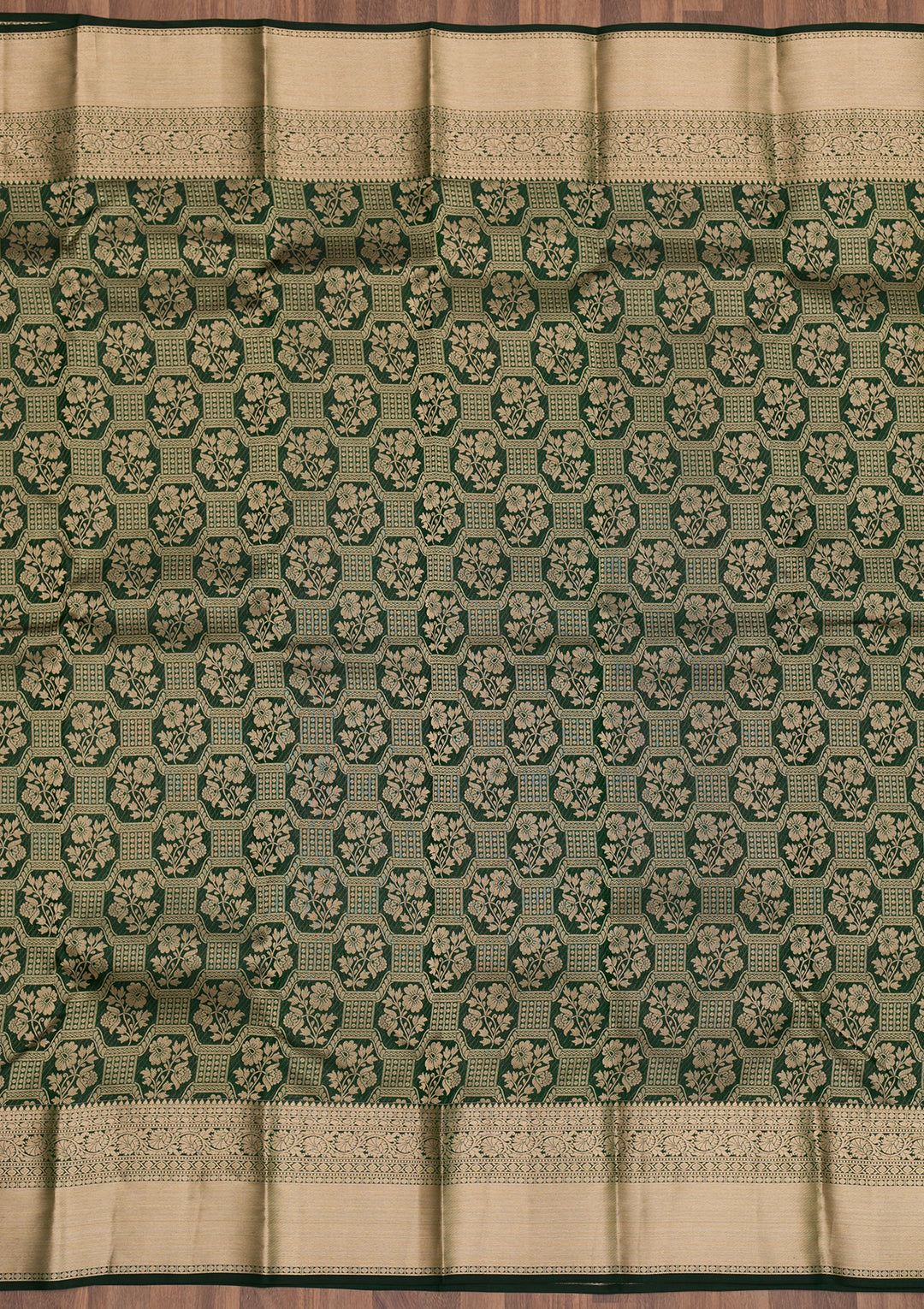 Bottle Green Zariwork Pure Silk Saree