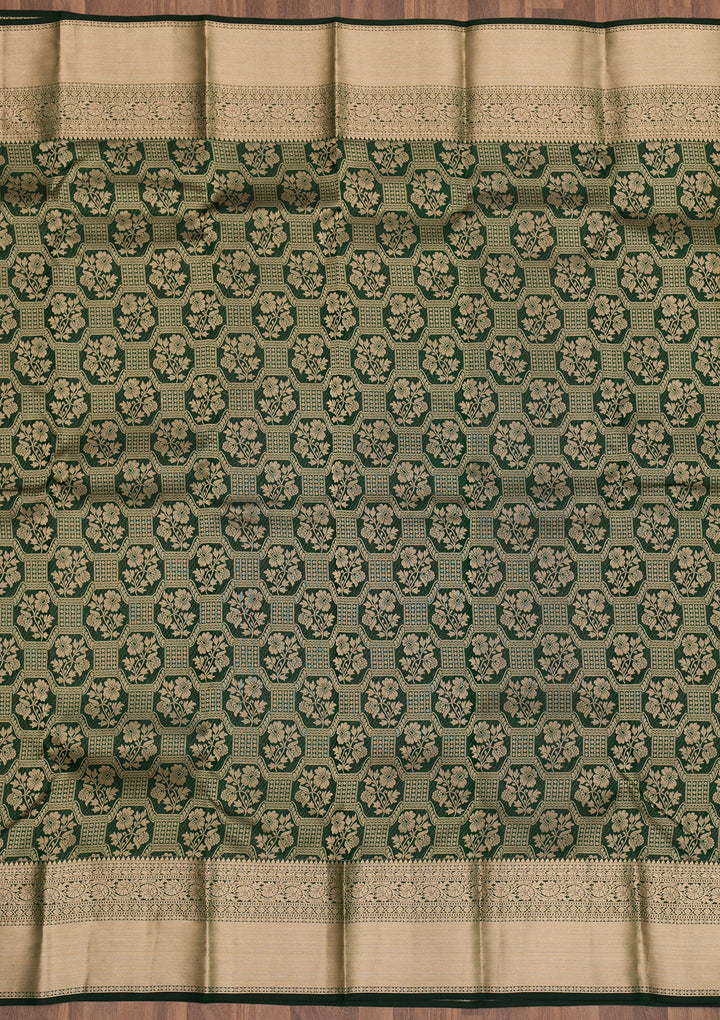 Bottle Green Zariwork Pure Silk Saree
