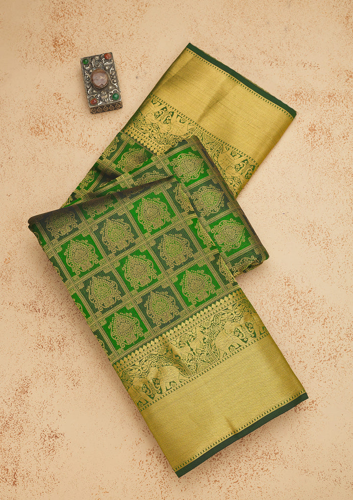 Bottle Green Zariwork Pure Silk Saree
