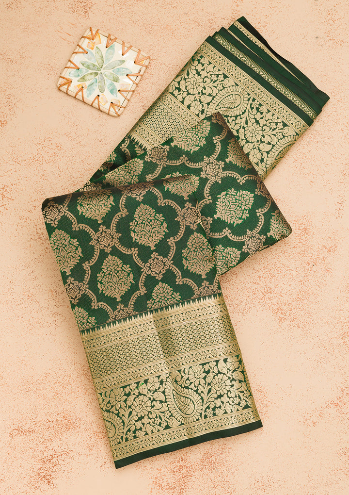 Bottle Green Zariwork Pure Silk Saree