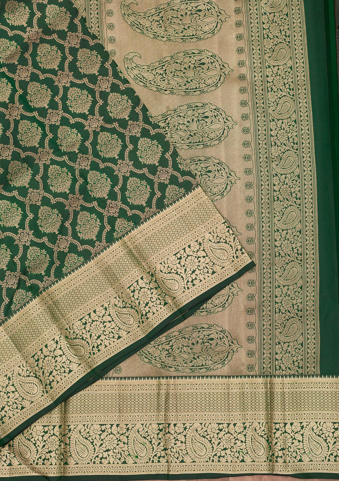 Bottle Green Zariwork Pure Silk Saree