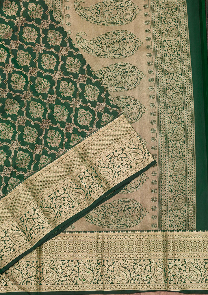 Bottle Green Zariwork Pure Silk Saree