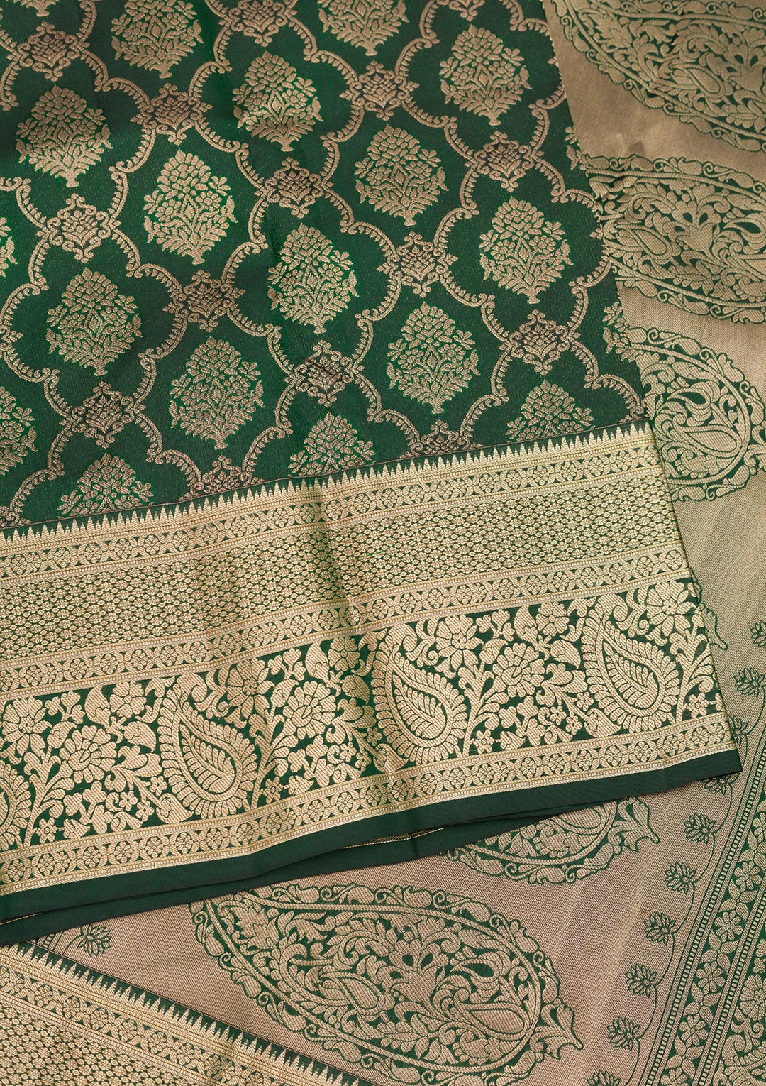 Bottle Green Zariwork Pure Silk Saree