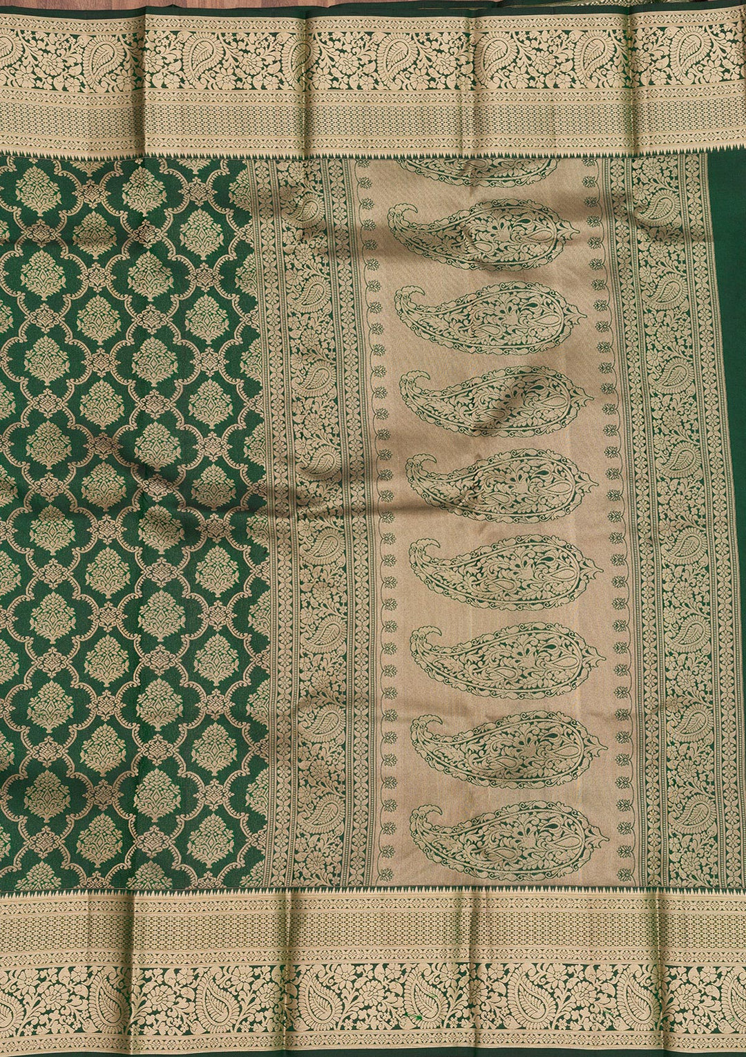 Bottle Green Zariwork Pure Silk Saree