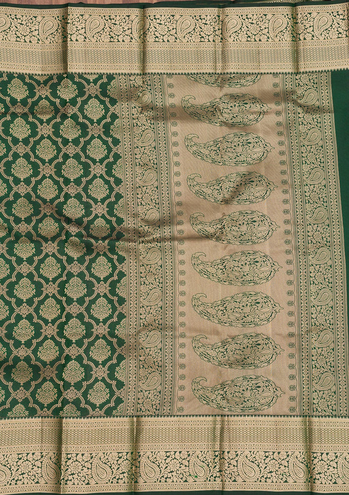 Bottle Green Zariwork Pure Silk Saree