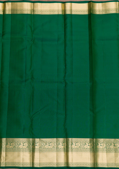 Bottle Green Zariwork Pure Silk Saree-Koskii