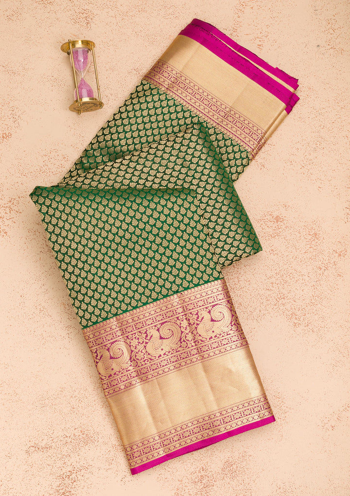 Bottle Green Zariwork Pure Silk Saree