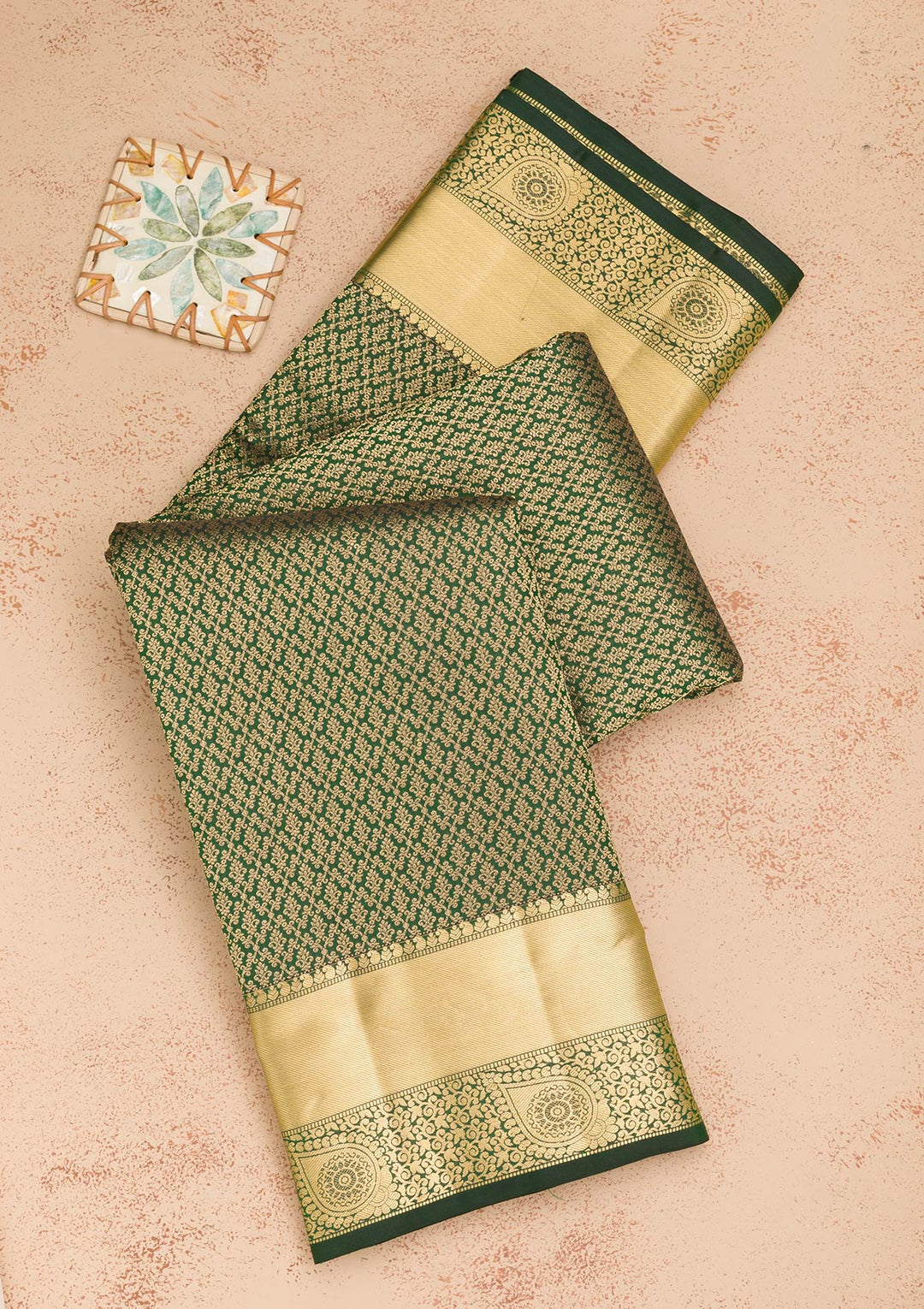 Bottle Green Zariwork Pure Silk Saree