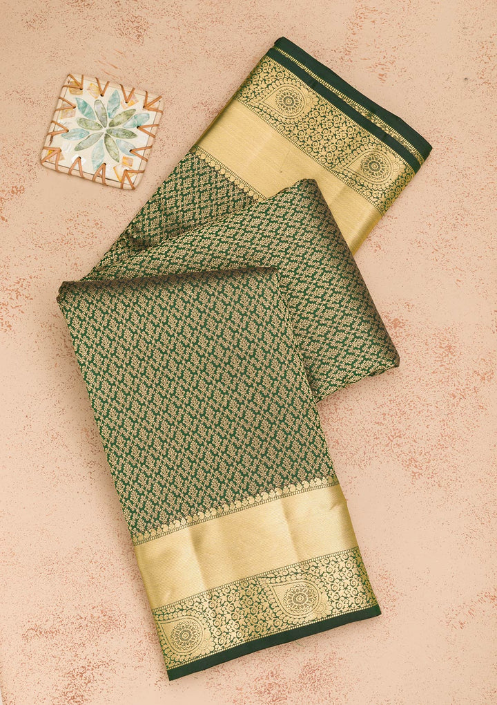 Bottle Green Zariwork Pure Silk Saree