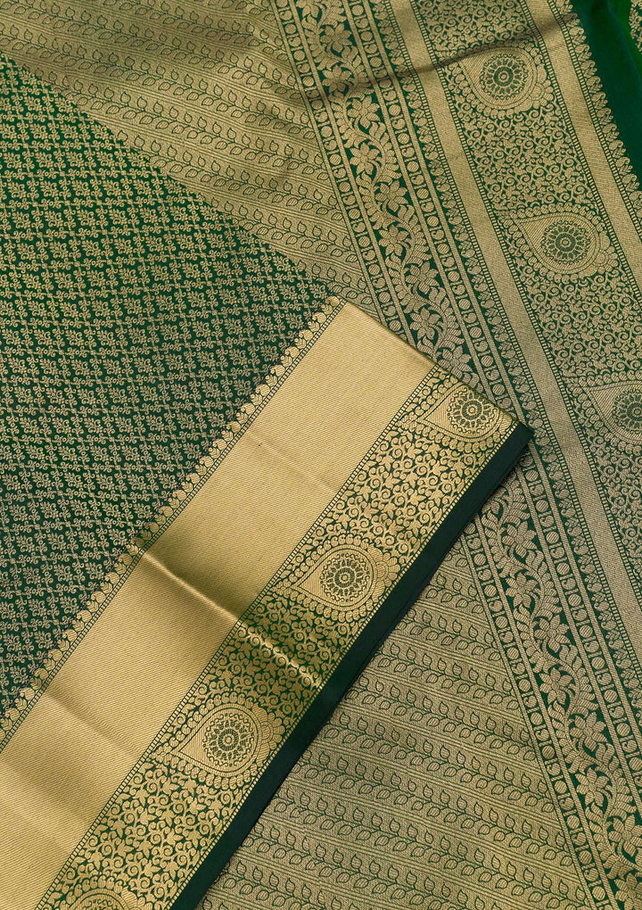 Bottle Green Zariwork Pure Silk Saree