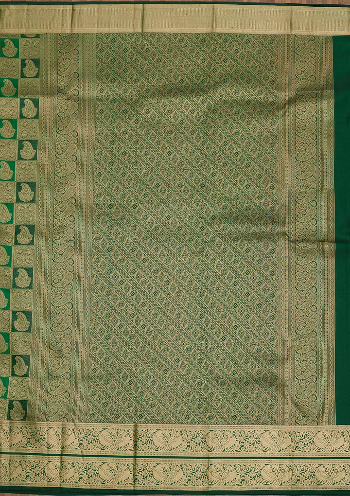 Bottle Green Zariwork Pure Silk Saree