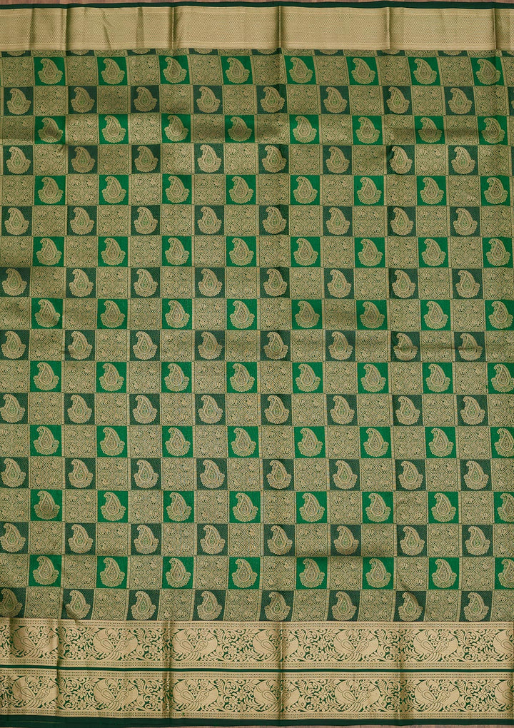 Bottle Green Zariwork Pure Silk Saree