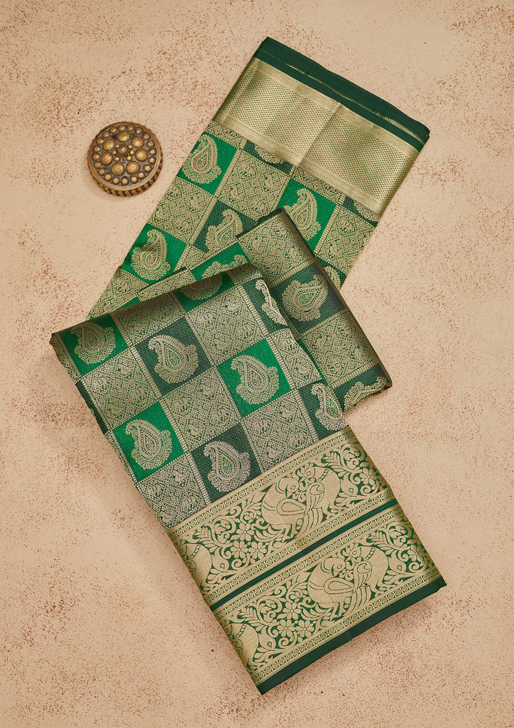 Bottle Green Zariwork Pure Silk Saree