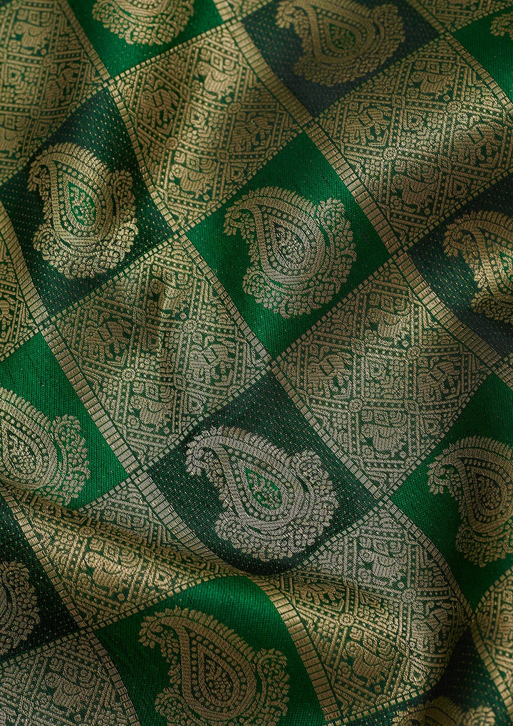 Bottle Green Zariwork Pure Silk Saree